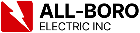 The all-boro electric inc logo is red and black with a lightning bolt.