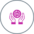 A pair of hands holding a purple coin in a circle.