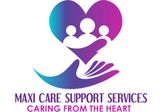 A logo for maxi care support services caring from the heart.