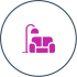 A purple icon of a shower in a circle on a white background.