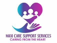 A logo for maxi care support services caring from the heart