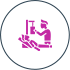 A purple icon of a man working on a machine in a circle.