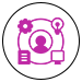 A purple icon of a shower in a circle on a white background.