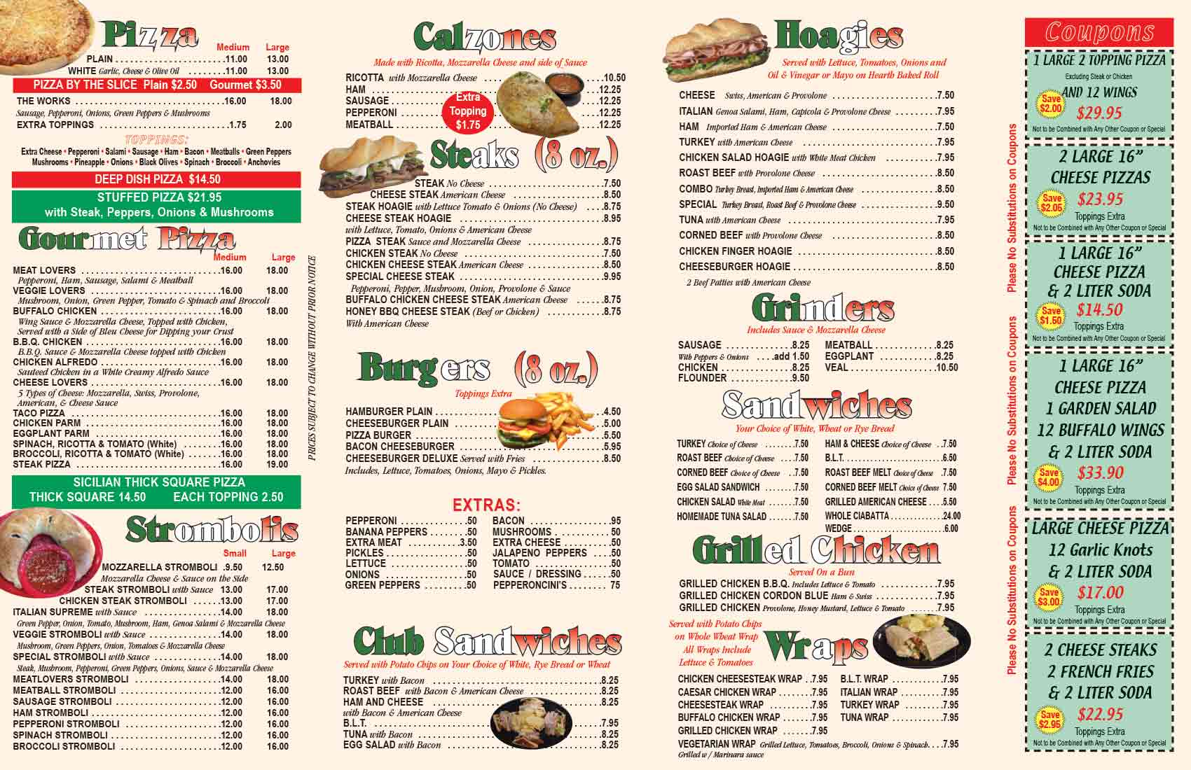 Italian Pizza Restaurant Menu Hudson Fl Famous Sals Pizza And