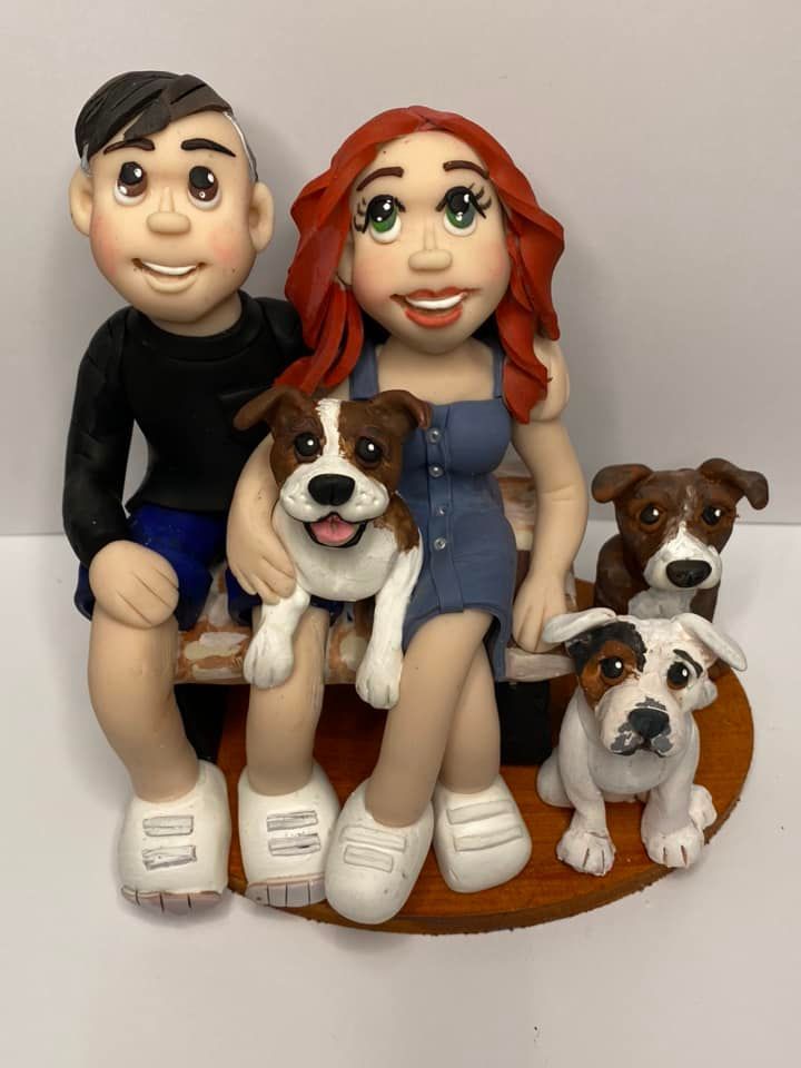 Couple and Dogs Personalised Figure