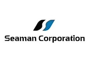 The logo for seaman corporation is blue and black on a white background.