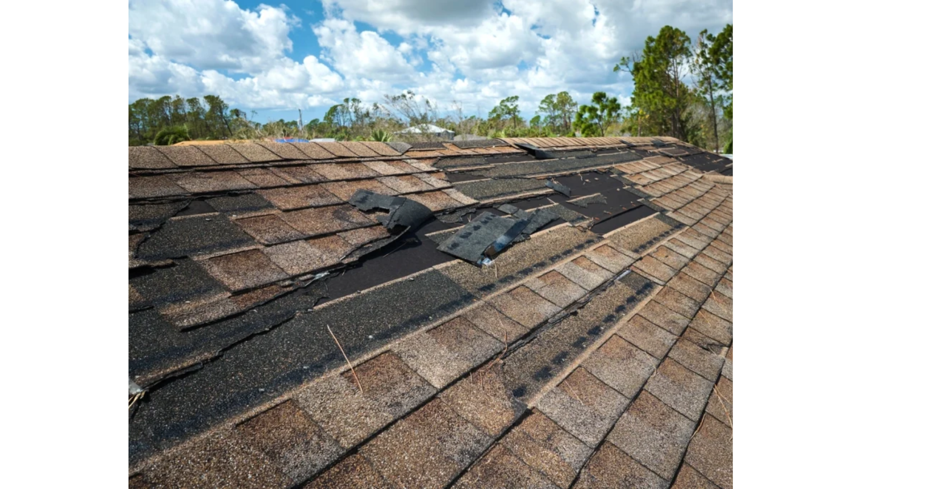 A roof that has been damaged by a storm and needs to be repaired.