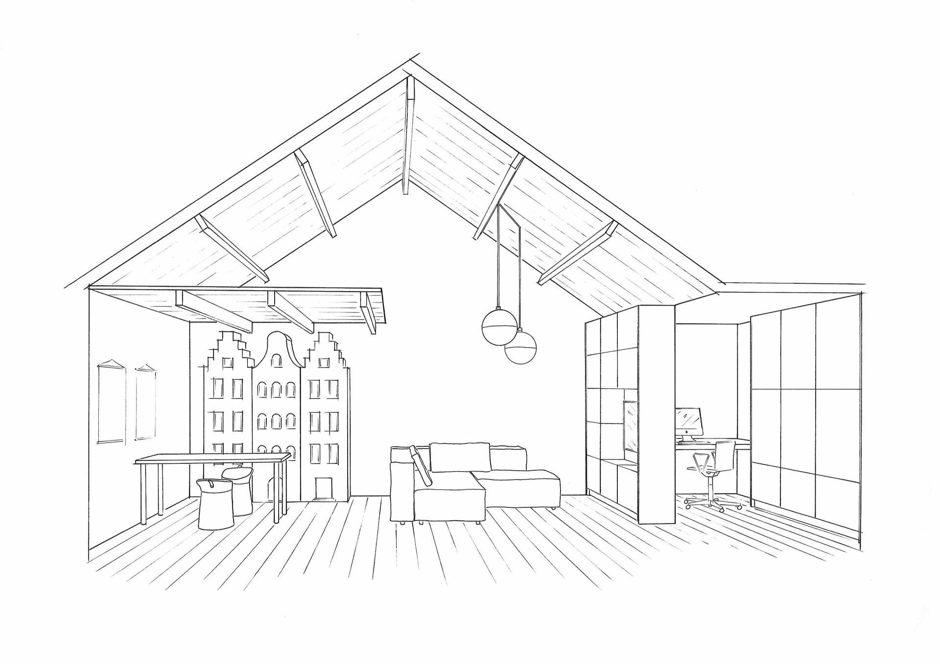 gplattegrond indeling interieurontwerp garage gameroom mancave speelkamer werkkamer kantoor werkplek