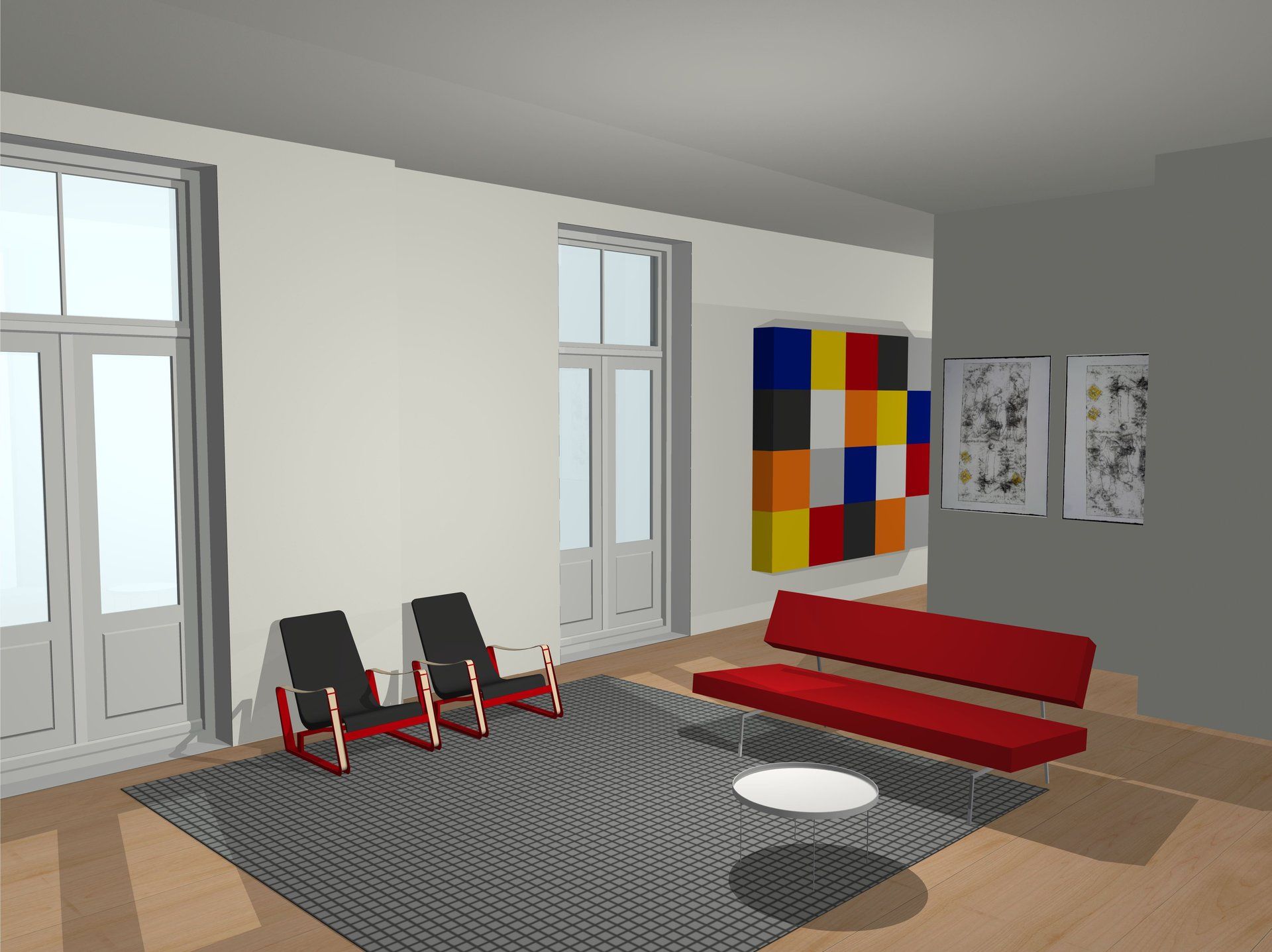 vectorworks 3d rendering woonkamer spectrum martin visser jean prouve pastoe danskina