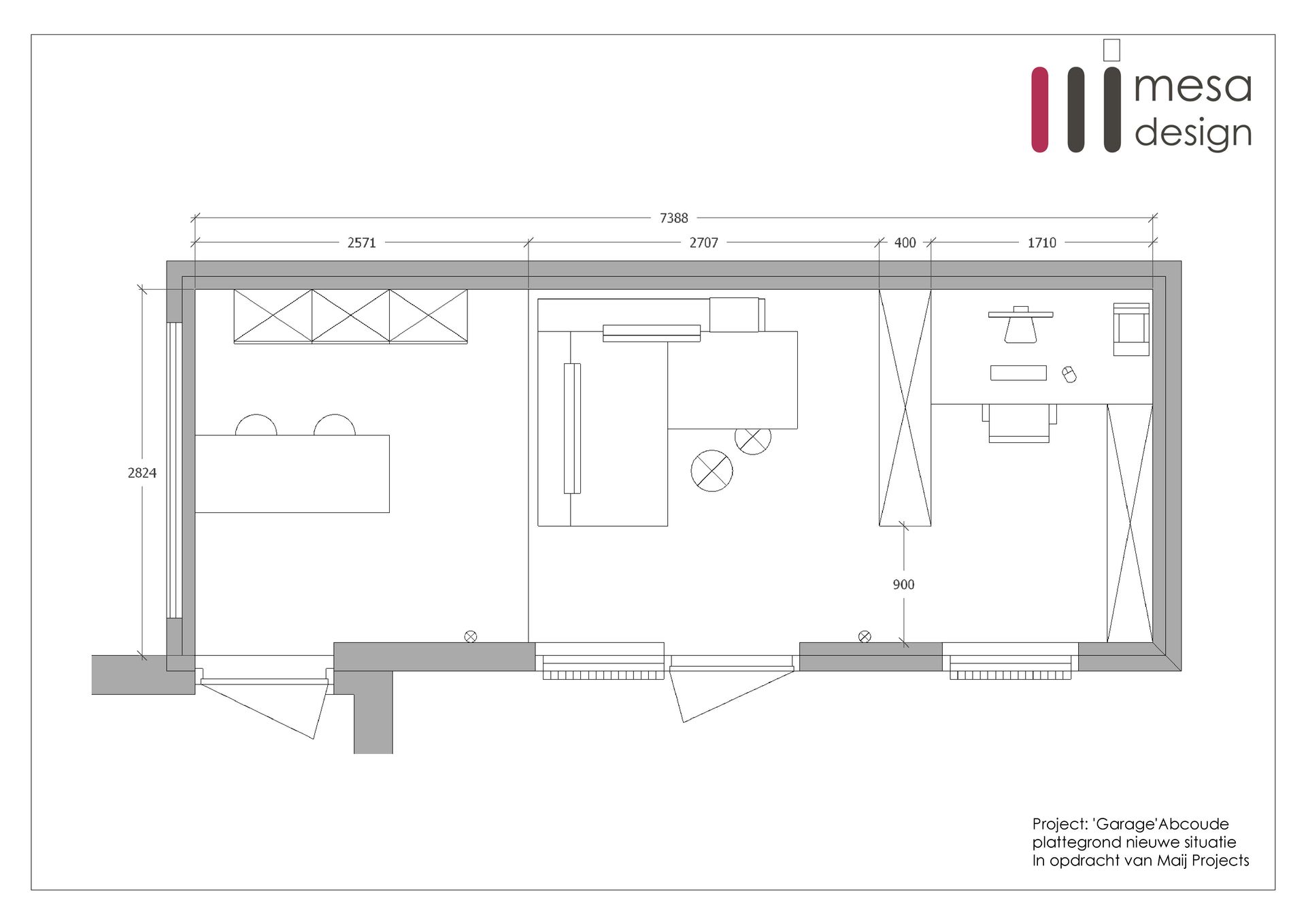 plattegrond indeling interieurontwerp garage gameroom mancave speelkamer werkkamer kantoor werkplek