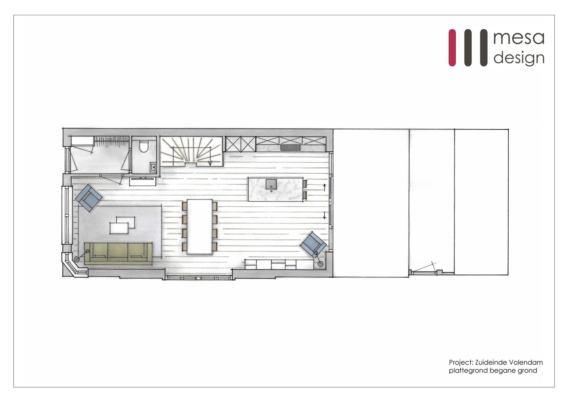 zuideinde volendam, woonkeuken, ontwerp, interieurontwerp, artifort, pastoe, montis, houten vloer