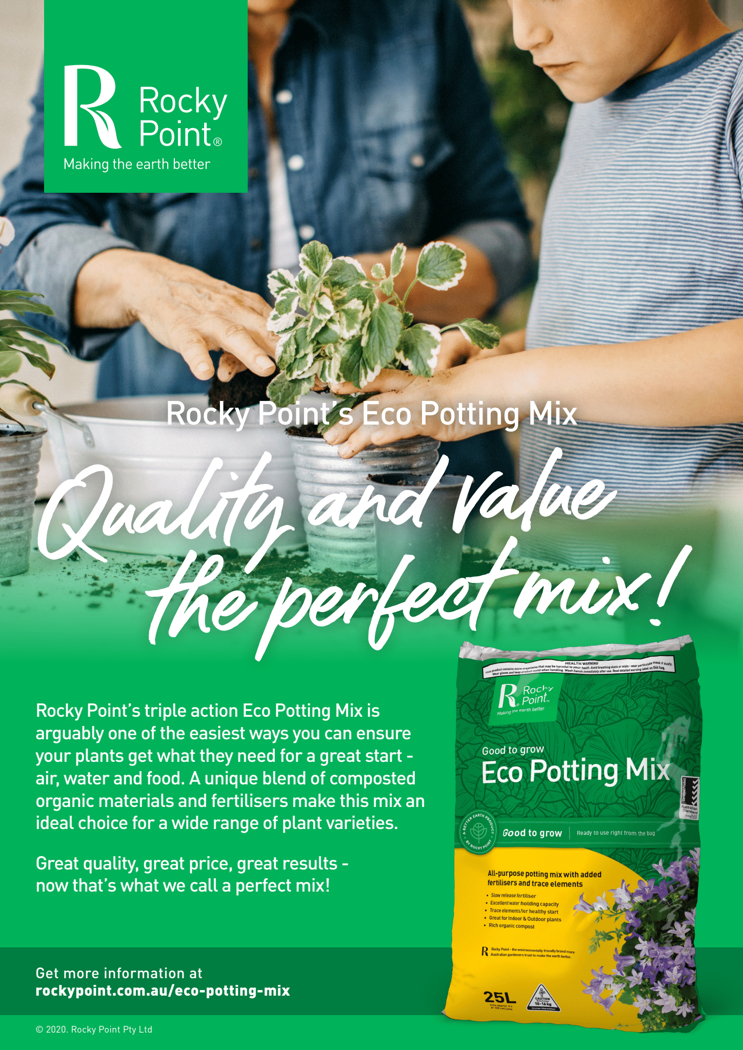 Rocky Point Eco Potting Mix 50ltr