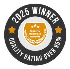 A sticker that says 2025 winner quality rating over 95 %