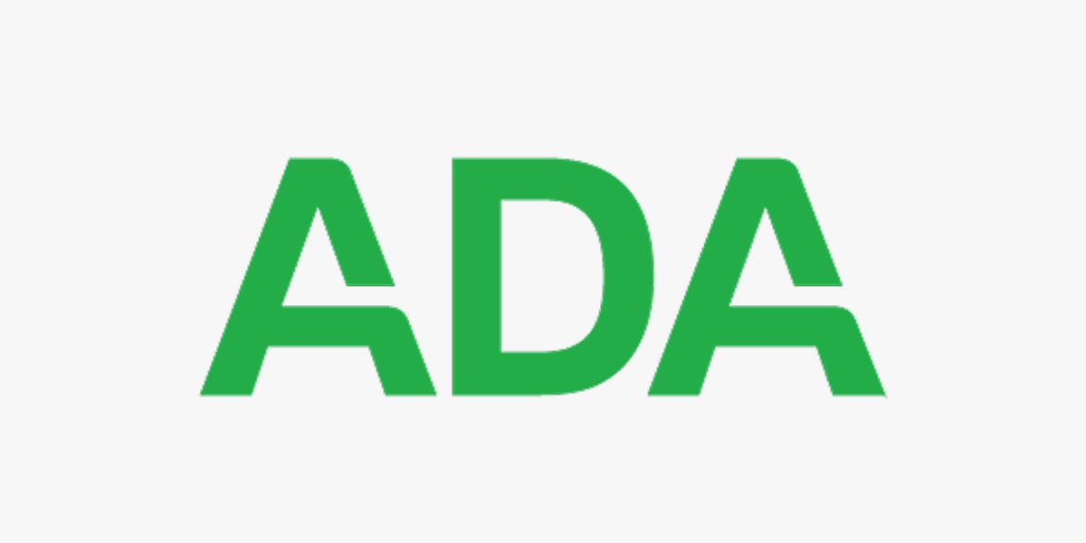 The word ada is written in green letters on a white background.