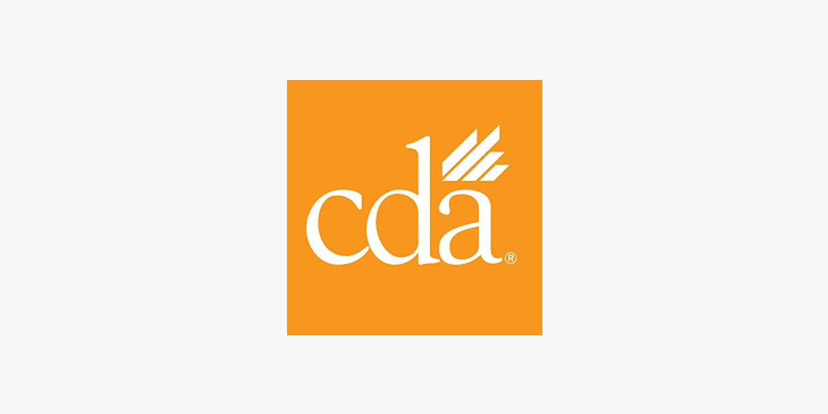 The cda logo is in an orange square on a white background.