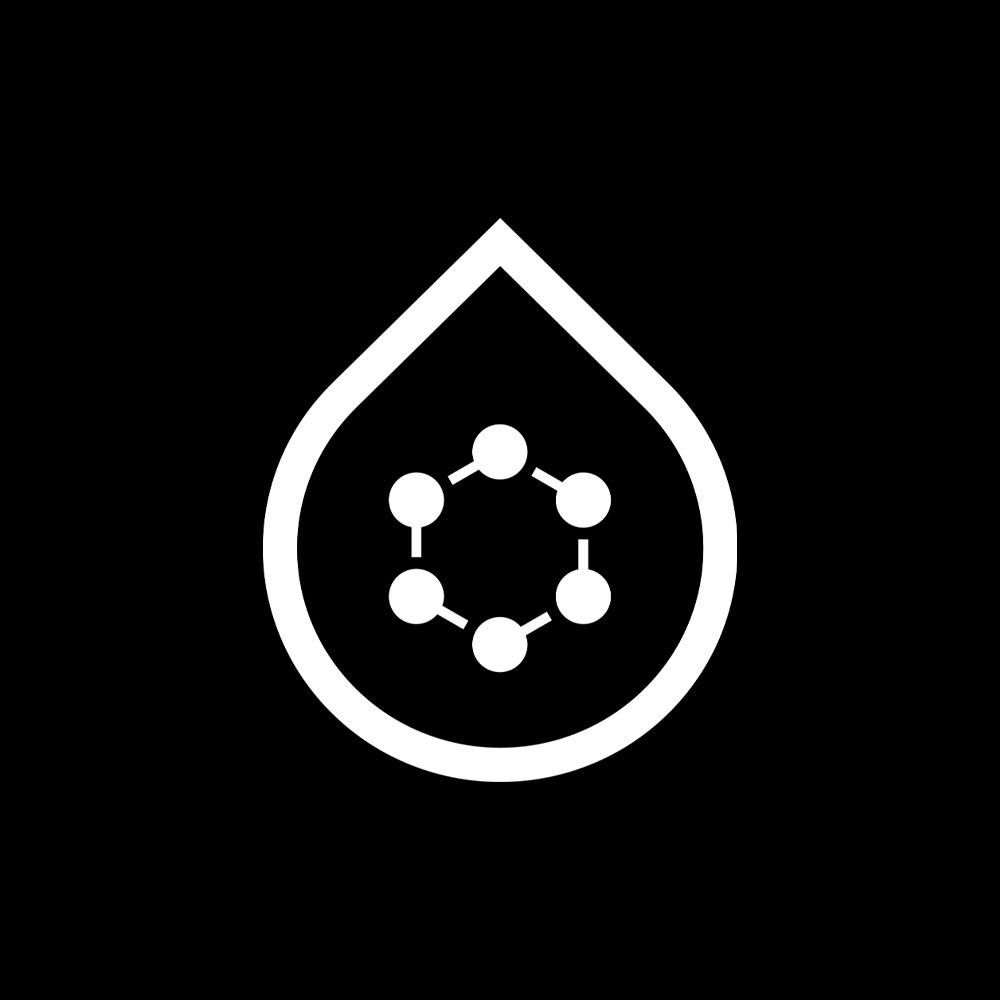 A drop of water with a circle of molecules inside of it.
