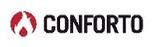Le logo de conforto est un cercle rouge avec le mot conforto en lettres noires.