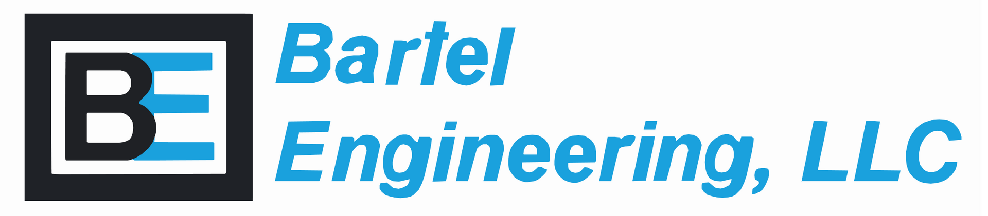 Bartel Engineering, LLC logo with blue and black stylized “BE” and company name text