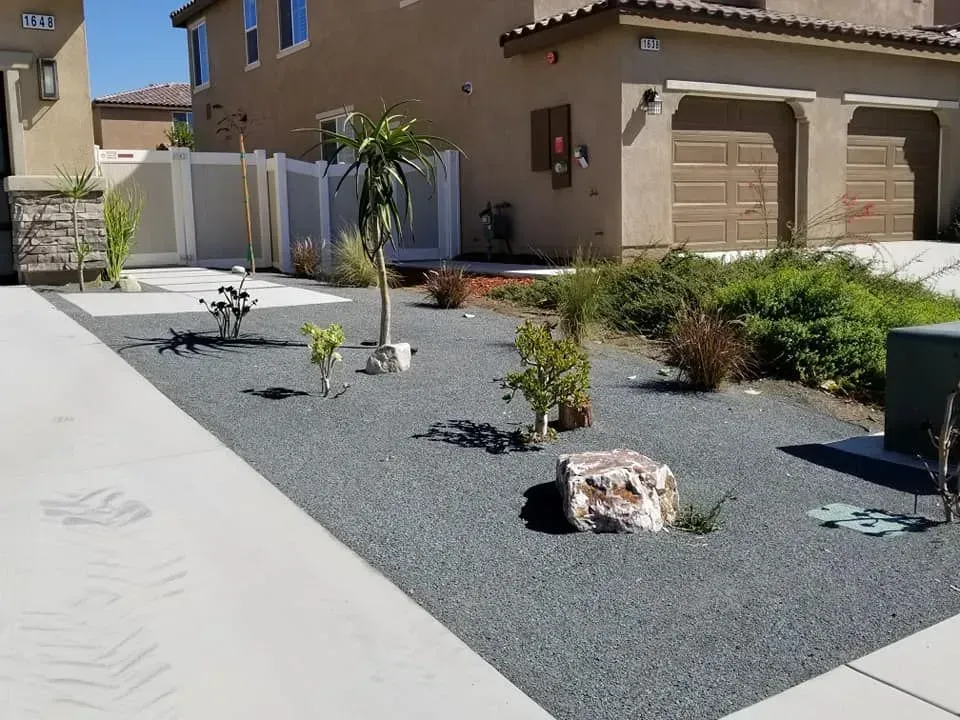 A house with a driveway and a garden in front of it