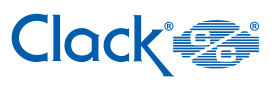 A blue and white logo for a company called clack