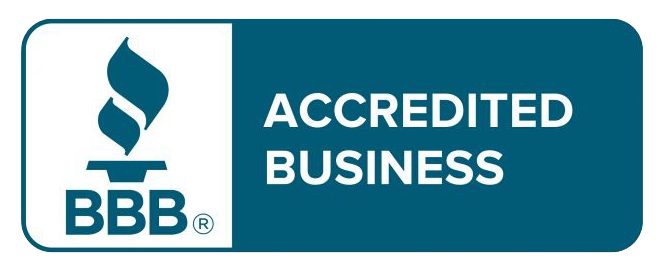 A blue button that says accredited business on it