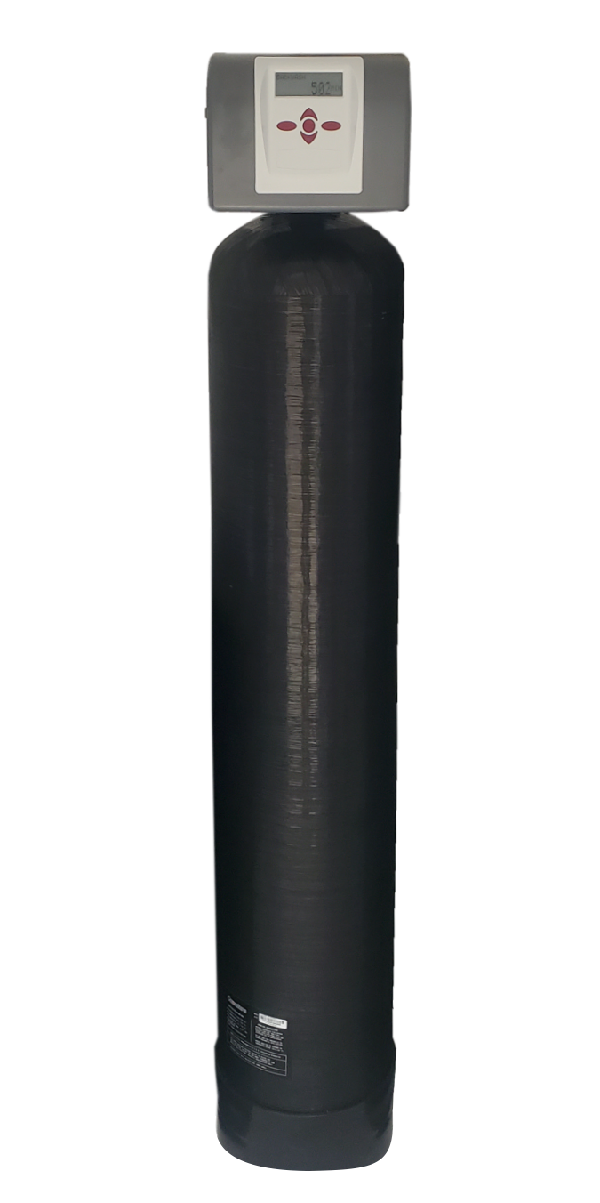 A black water filter with a digital display on top of it.