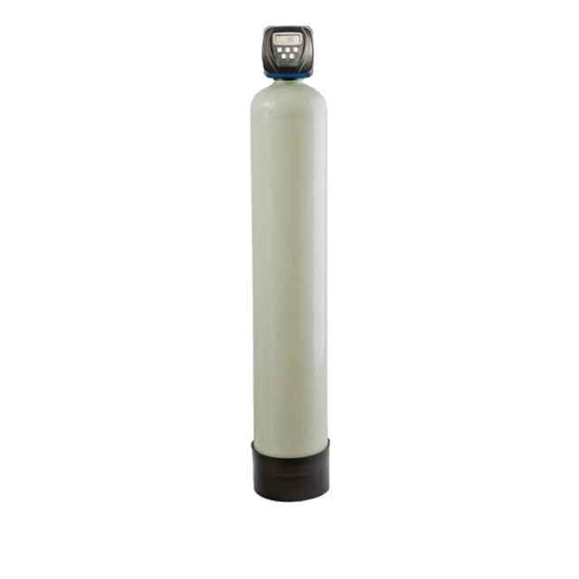 A white water filter with a black base on a white background.