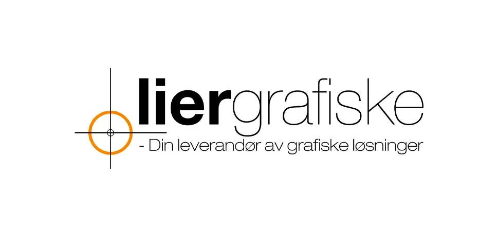 En svart og oransje logo for liergrafiske på hvit bakgrunn