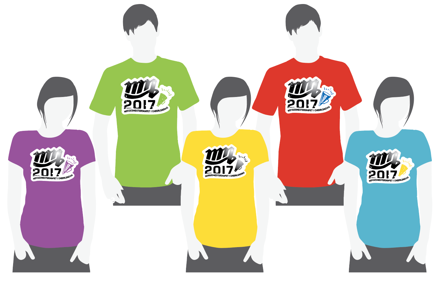 En gruppe mennesker som har på seg t-skjorter med årstallet 2017 på.