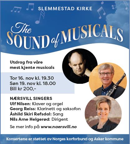 A poster for the sound of musicals at slemmestad kirke
