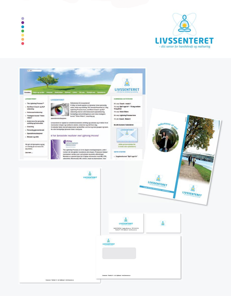 Et sett med skrivesaker til et firma som heter livssenteret.