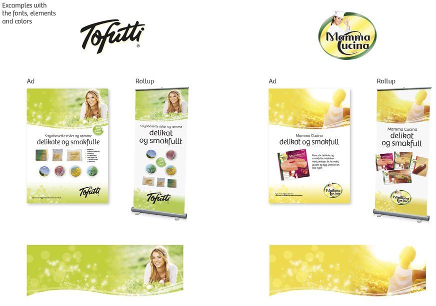 Et sett med plakater for et firma som heter tofutti