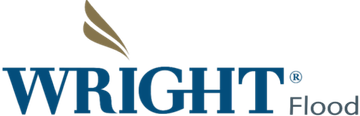 Wright Flood logo in blue and gold with a leaf icon above the wordmark