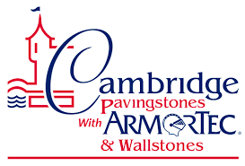A logo for cambridge pavingstones with armortec and wallstones
