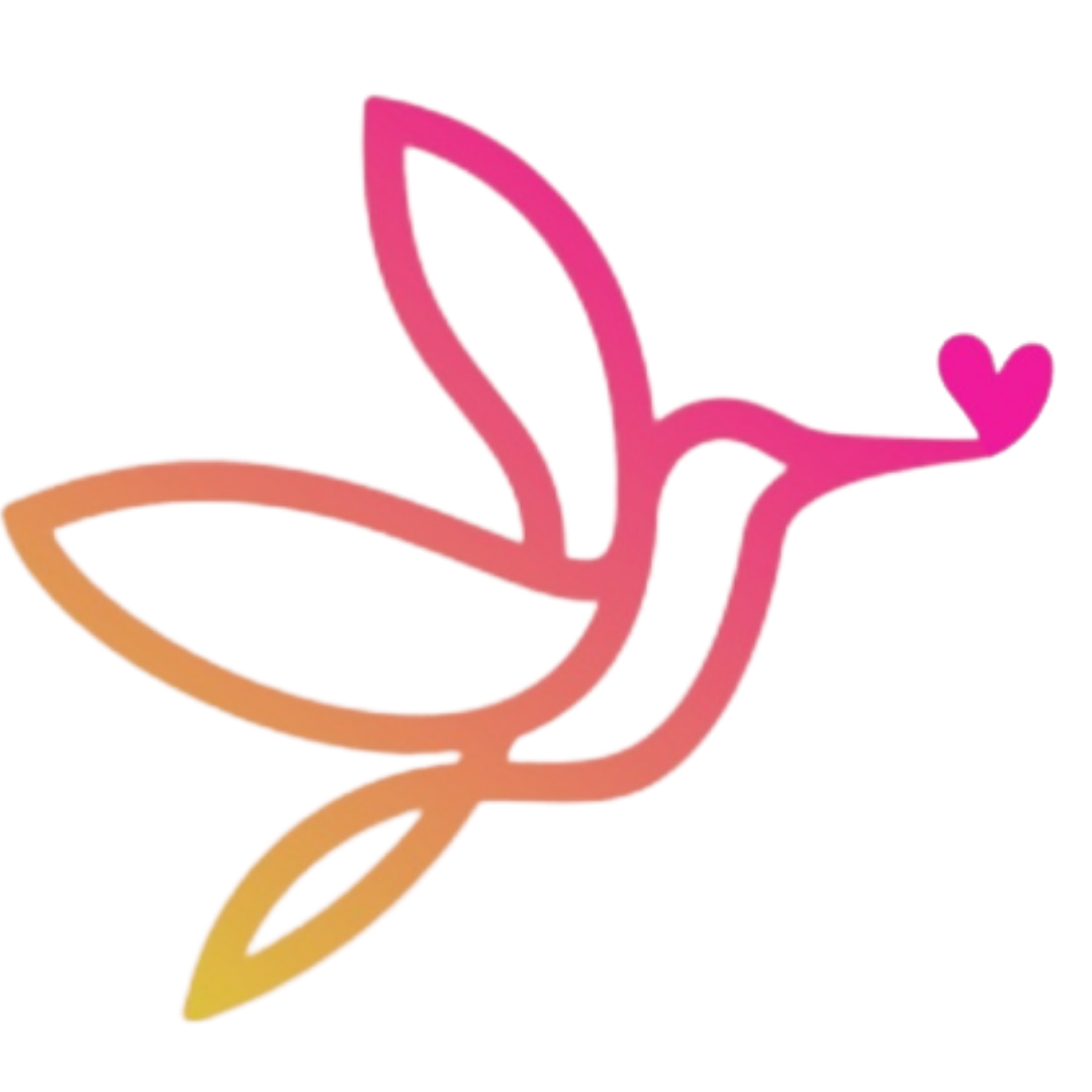 Logo colibri roz și portocaliu pe fundal alb