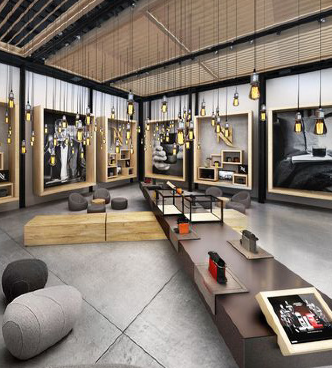 An artist 's impression of a living room with a large table