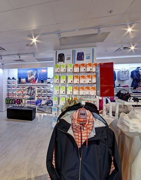 A black jacket is on display in a store