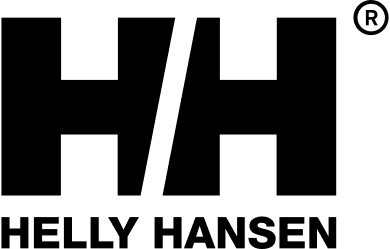 A black and white logo for helly hansen on a white background.