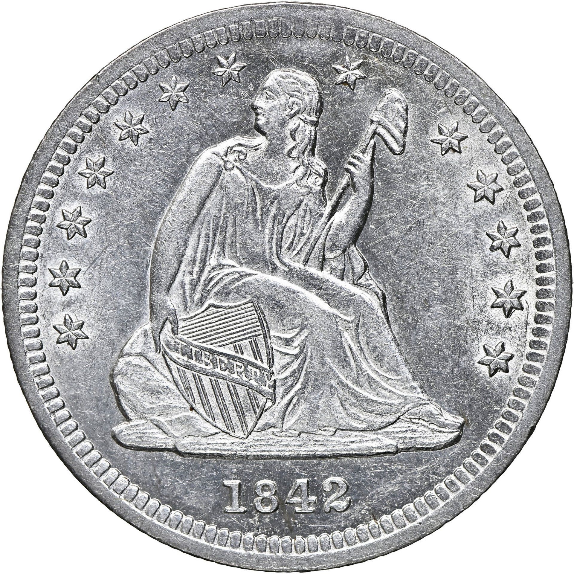 1842 O small date seated liberty quarter image courtesy of NGC