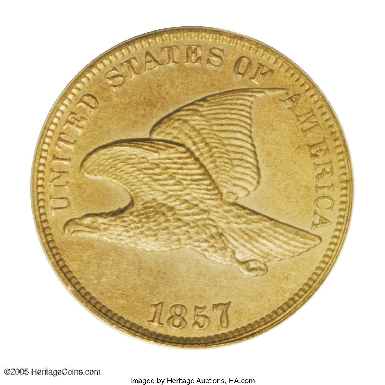 1857 Flying Eagle cent. Imaged by Heritage Auctions, HA.com