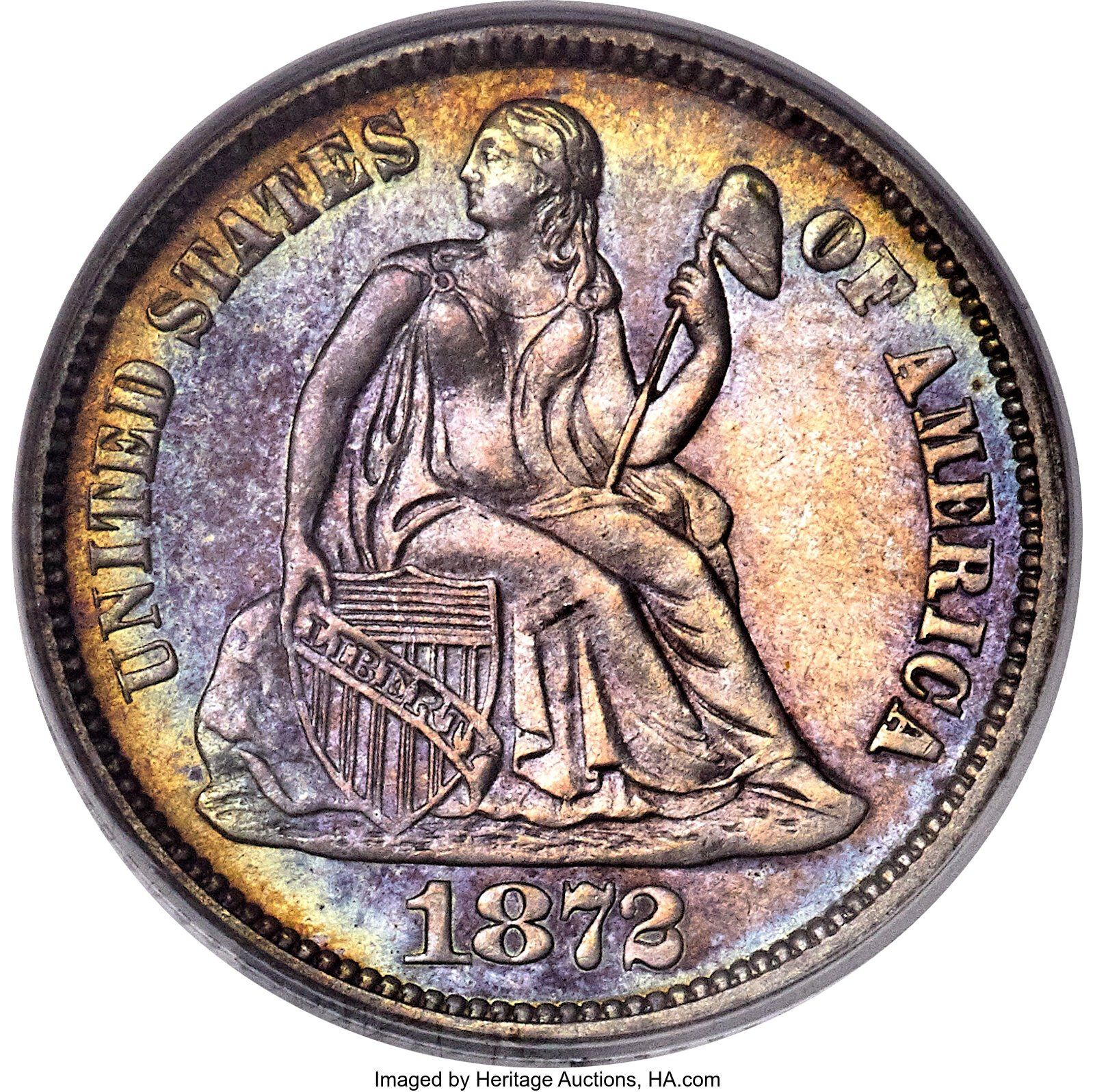 1872 cc seated liberty dime image courtesy of Heritage Auctions, HA.com