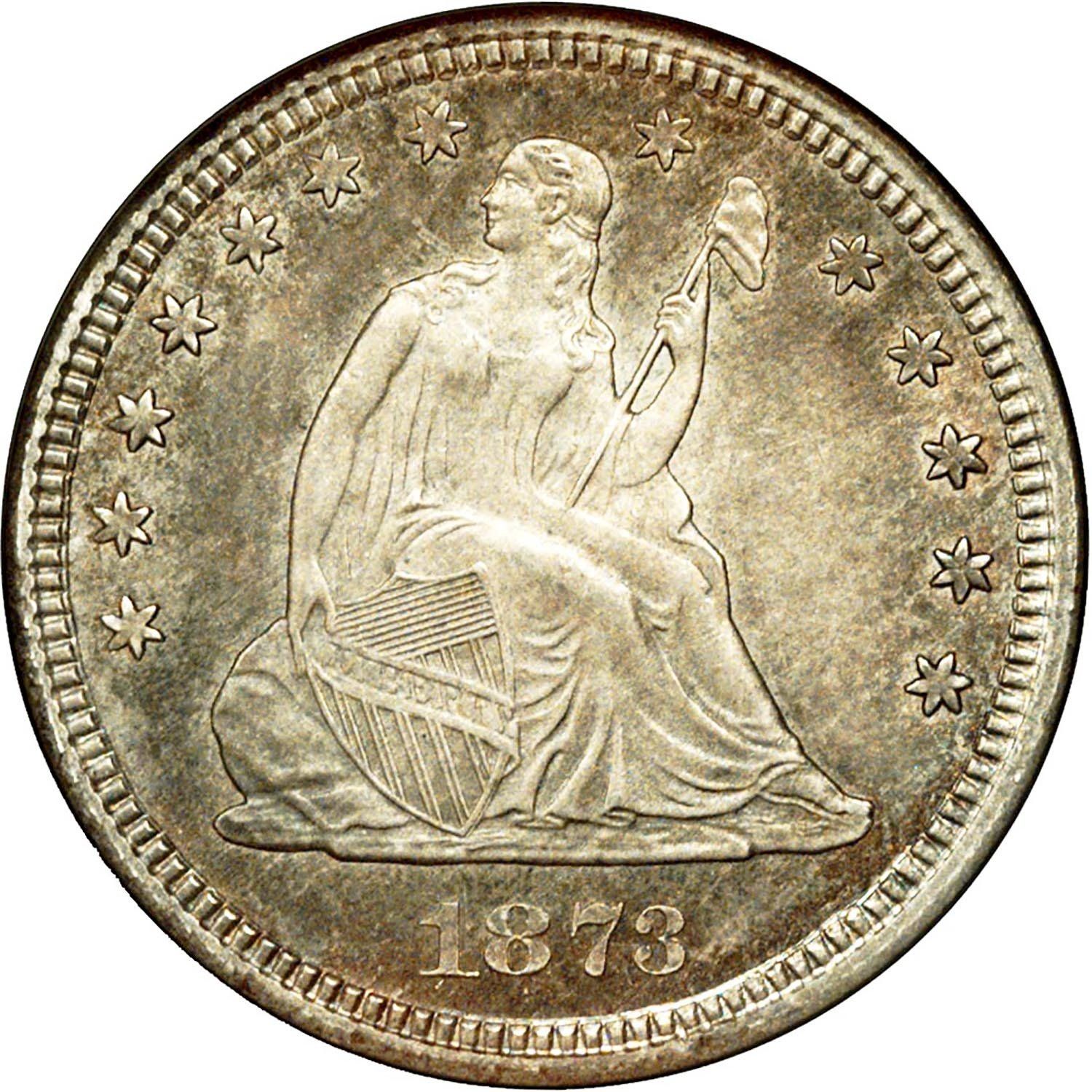 1873 CC no arrows seated liberty quarter image courtesy of NGC