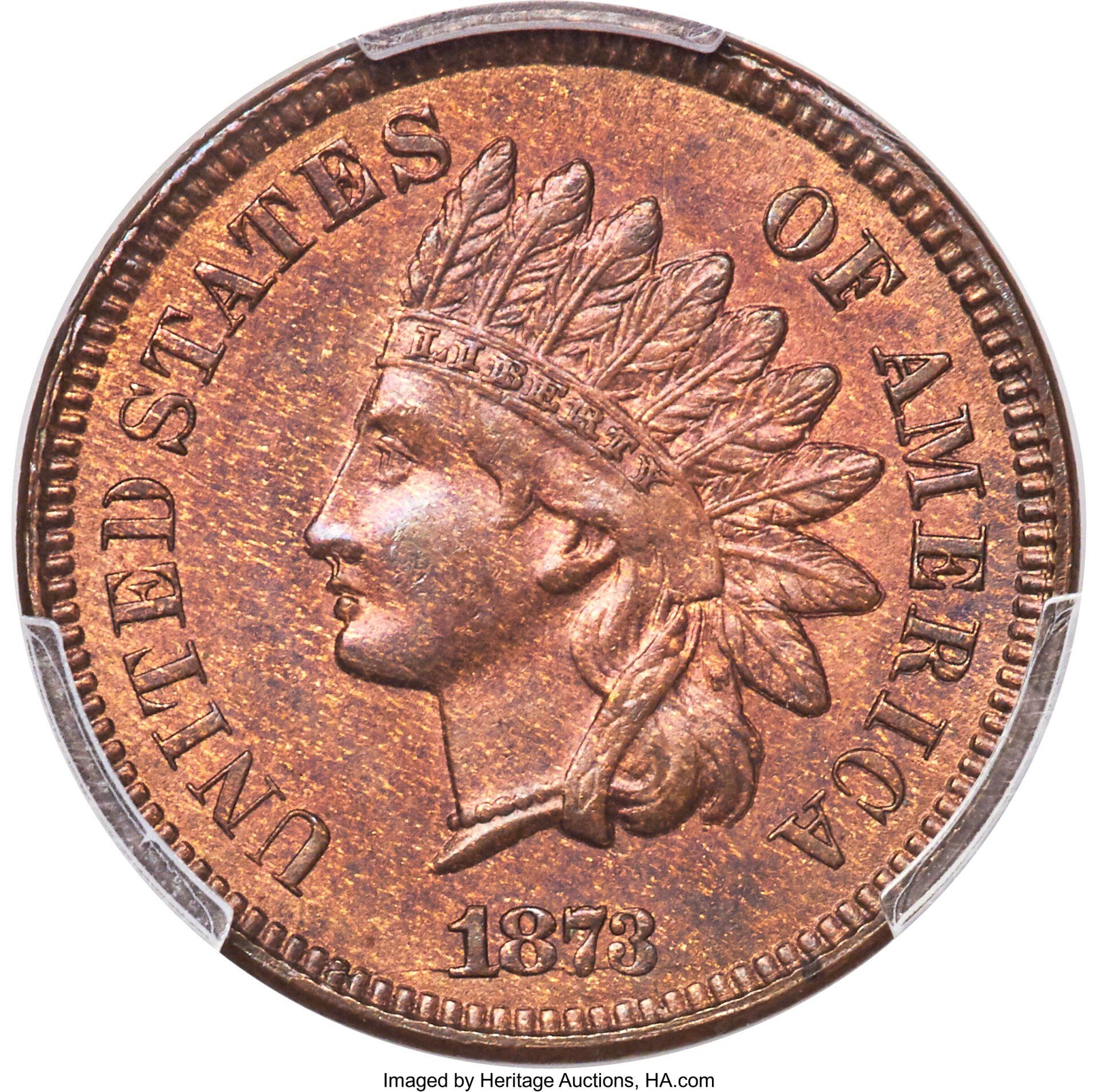 1873 Indian Head Cent Doubled Liberty. Imaged by Heritage Auctions, HA.com