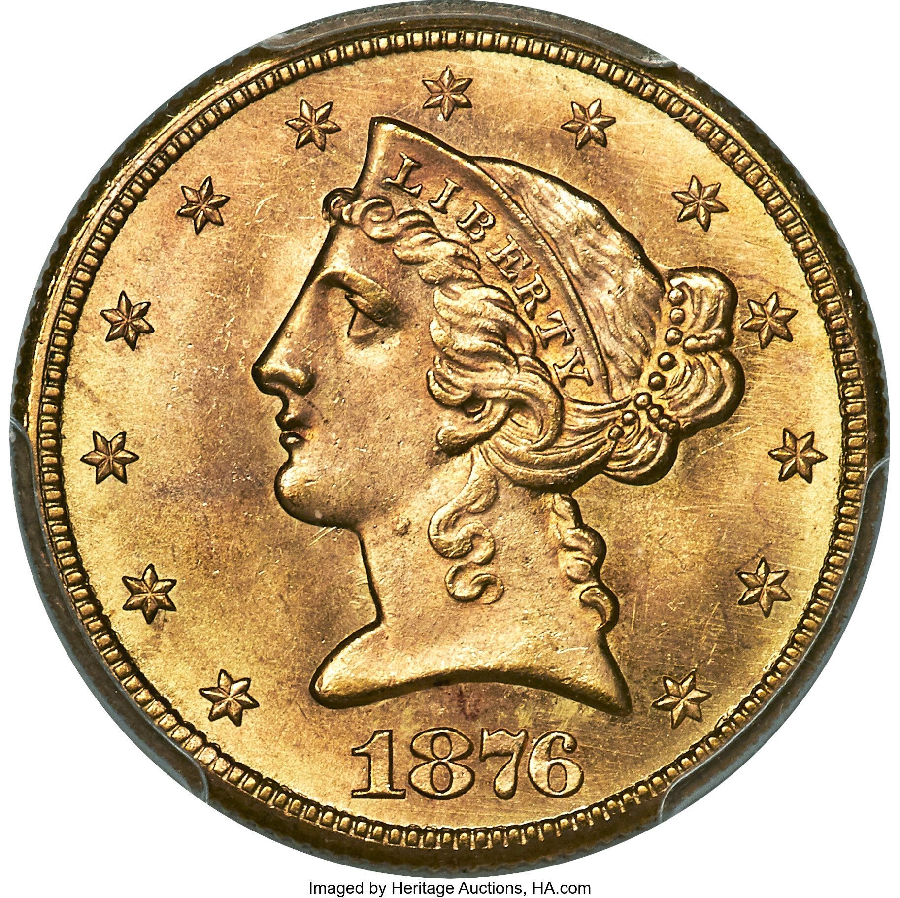 1876 Half Eagle. Imaged by Heritage Auctions, HA.com