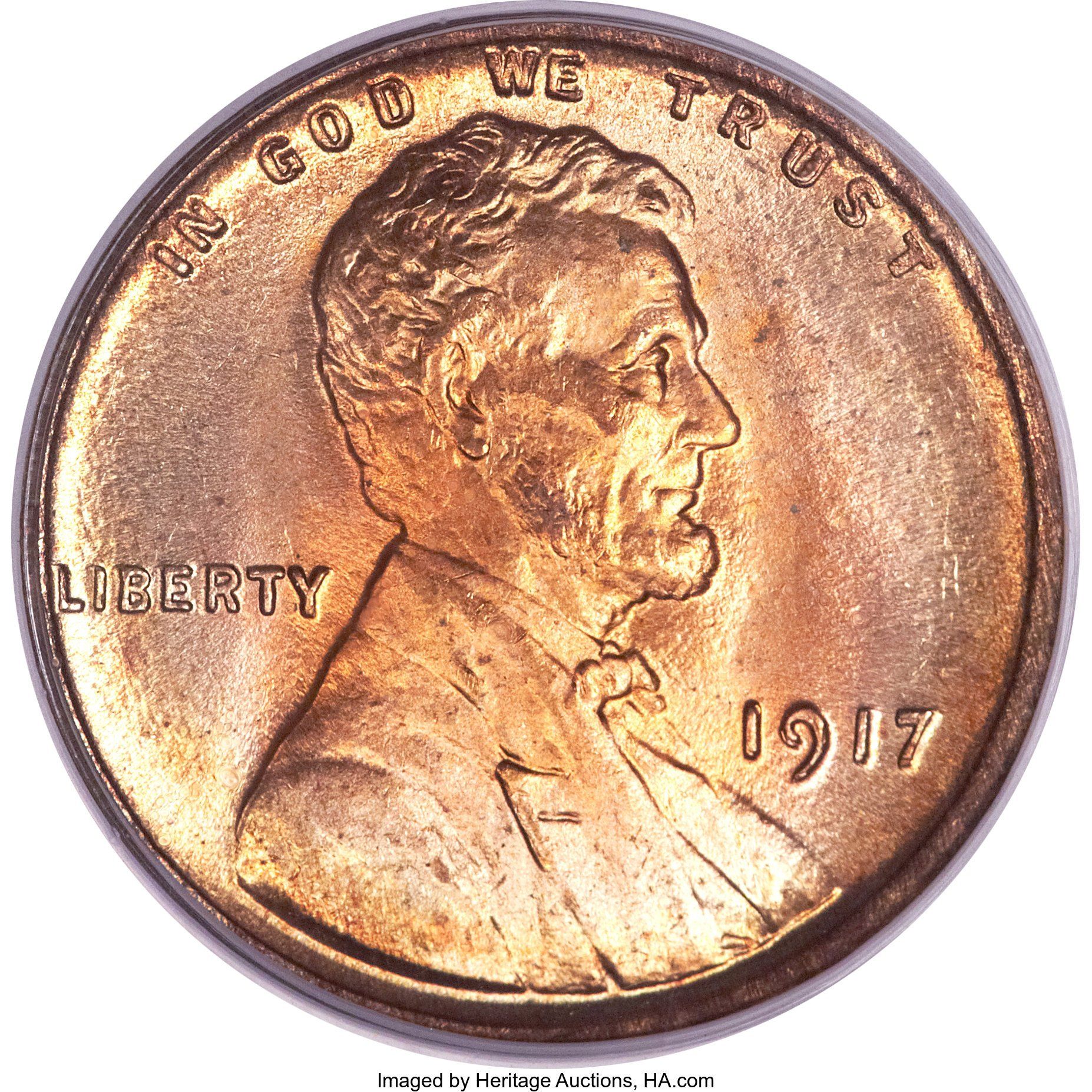 1917 Doubled Die Obverse Lincoln wheat cent. Imaged by Heritage Auctions, HA.com