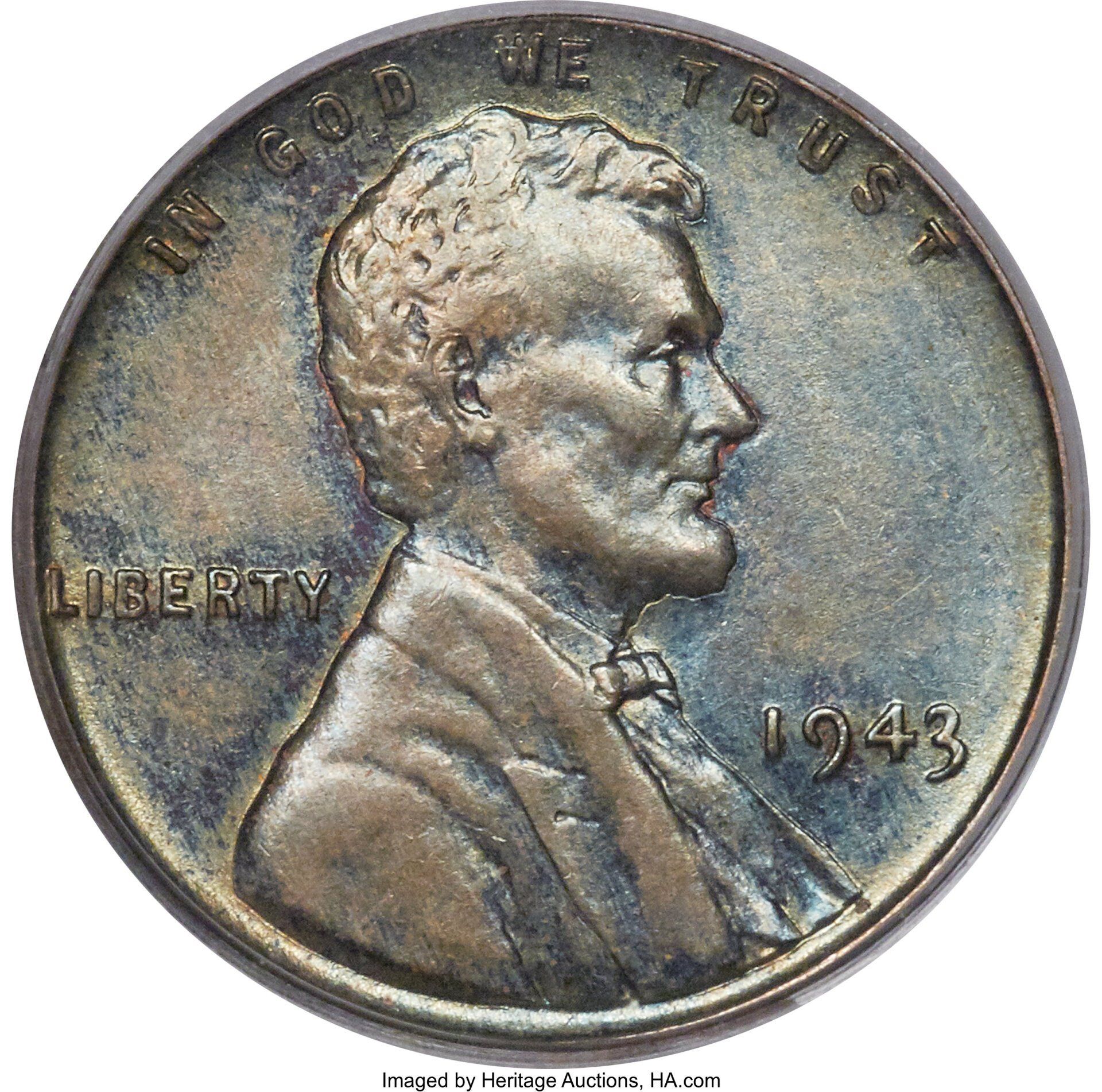 1943 bronze lincoln wheat cent. imaged by Heritage Auctions, HA.com