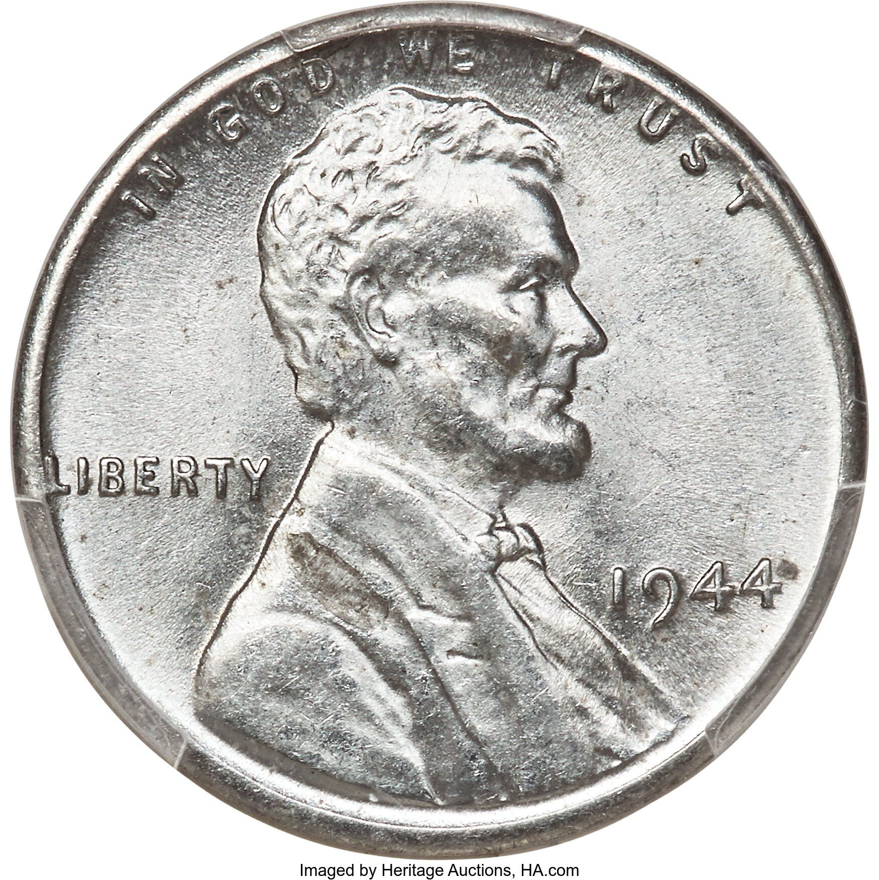 1944 steel lincoln wheat cent. imaged by heritage auctions, ha.com