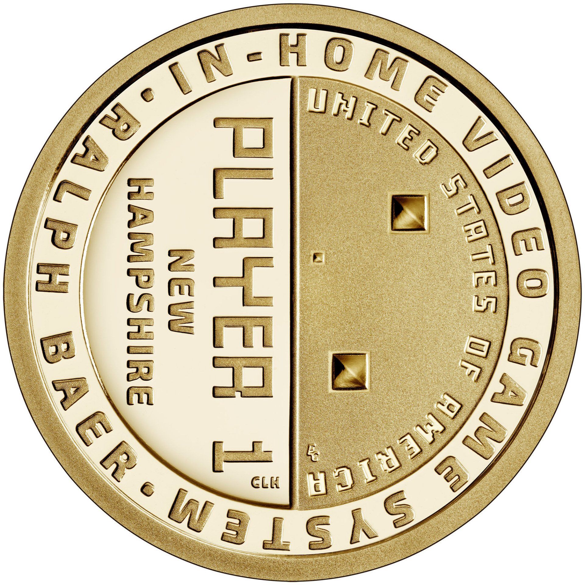 Reverse of the 2021 New Hampshire American Innovation $1 Coin depicts Ralph Baer’s brown box game “Handball” on the right side of the coin. The left side of the coin features “New Hampshire” and “Player 1” on an incused background.  United States Mint Image