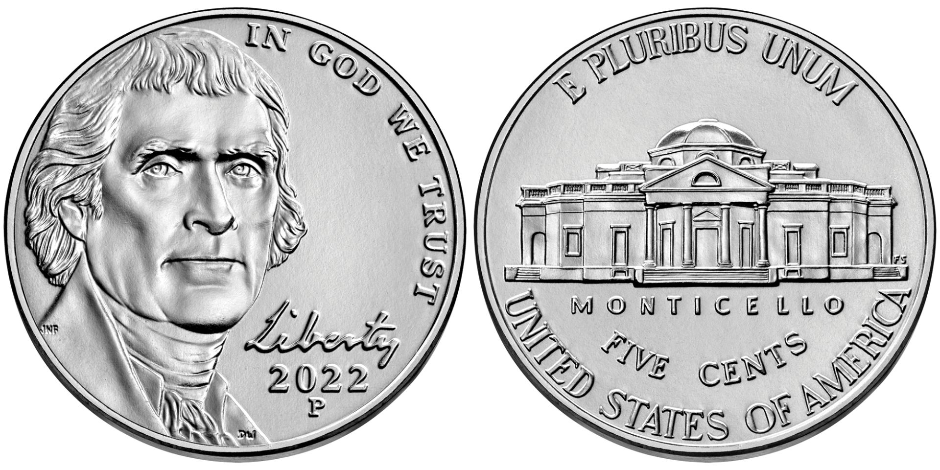 The obverse and reverse of a U.S. Nickel