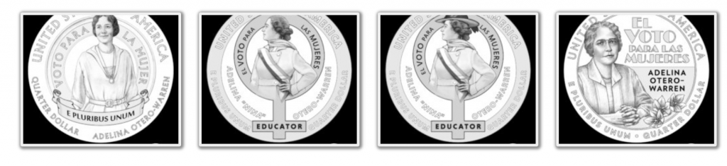 Possible designs for the American Women Quarters program coin featuring Nina Otero-Warren